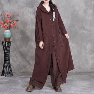 Big Flap Pocket Cotton Linen Hooded Coat