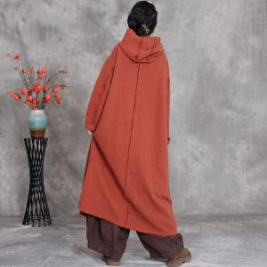 Big Flap Pocket Cotton Linen Hooded Coat