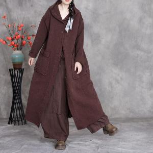 Big Flap Pocket Cotton Linen Hooded Coat