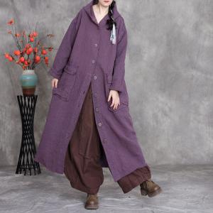 Big Flap Pocket Cotton Linen Hooded Coat