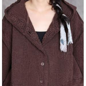 Big Flap Pocket Cotton Linen Hooded Coat