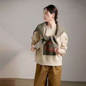 Artistic Patterned Apricot Oversized Sweatshirt