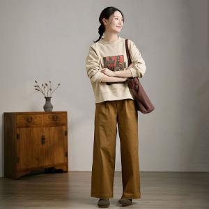 Artistic Patterned Apricot Oversized Sweatshirt
