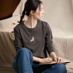 Long Sleeves Cute Horse Embroidery T-shirt