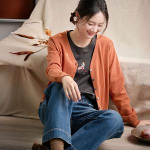 Long Sleeves Cute Horse Embroidery T-shirt
