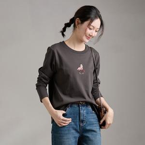 Long Sleeves Cute Horse Embroidery T-shirt
