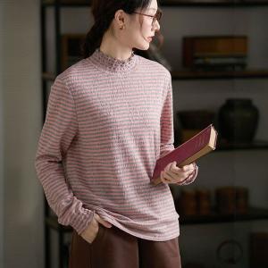 Mock Neck Striped Pink T-shirt