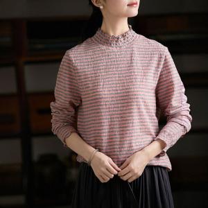 Mock Neck Striped Pink T-shirt