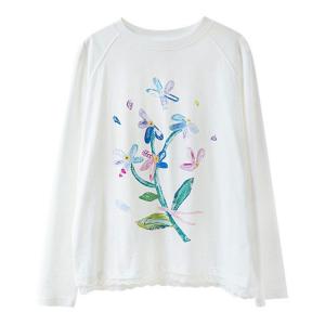 Colorful Flowers Lace Hem White T-shirt