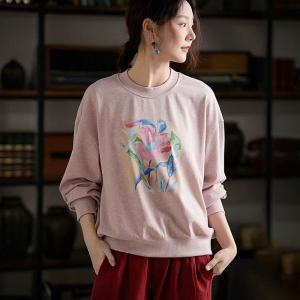 Flowers Printed Oversized Pink Sweatshirt