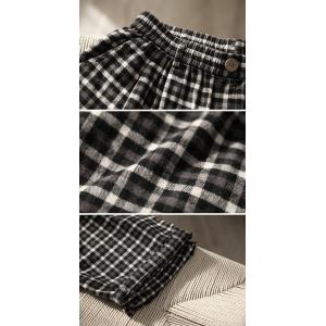 High Rise Black Plaid Cotton Straight Leg Pants