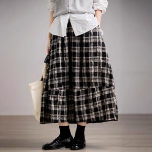 Wool Blend Black Gingham Skirt