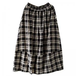 Wool Blend Black Gingham Skirt