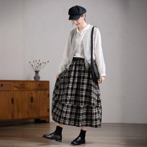 Wool Blend Black Gingham Skirt