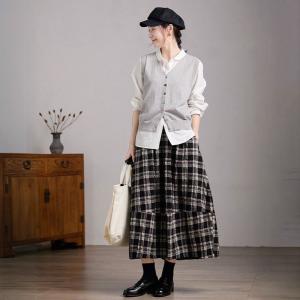 Wool Blend Black Gingham Skirt
