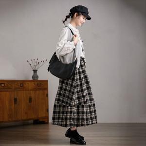 Wool Blend Black Gingham Skirt
