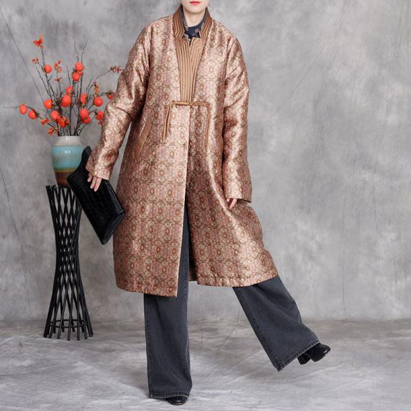 Elegant 100% Rayon Long Sleeve Stand Collar Printed Gold comfy oversized winery travel