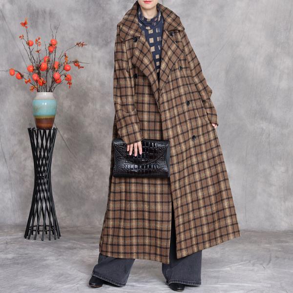 Work Wool Blend Long Sleeve Lapel Plaid Dark Coffee comfy slouchy 90s lazy day plus size business casual