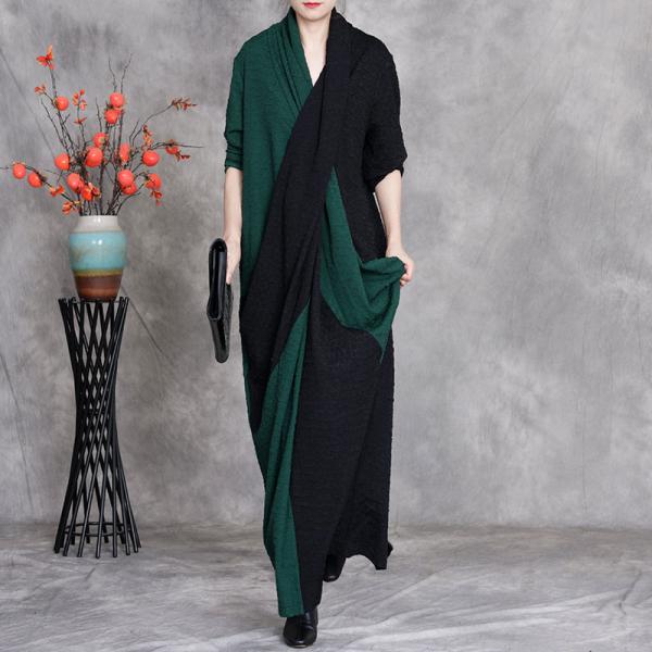 Elegant Polyester/Terylene Ninth Sleeve V-Neck Bicolor Dark Green comfy oversized 90s lazy day winery