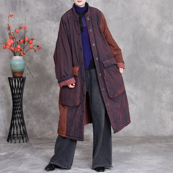 Casual 100% Linen Long Sleeve Stand Collar Bicolor Dark Purple Coffee Brown comfy plus size lazy day slouchy rustic cottagecore