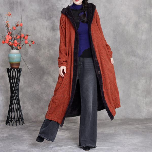 Casual 45% Cotton+55% Linen Long Sleeve Hooded Floral Rust Black Navy Blue comfy rustic cottagecore plus size 90s