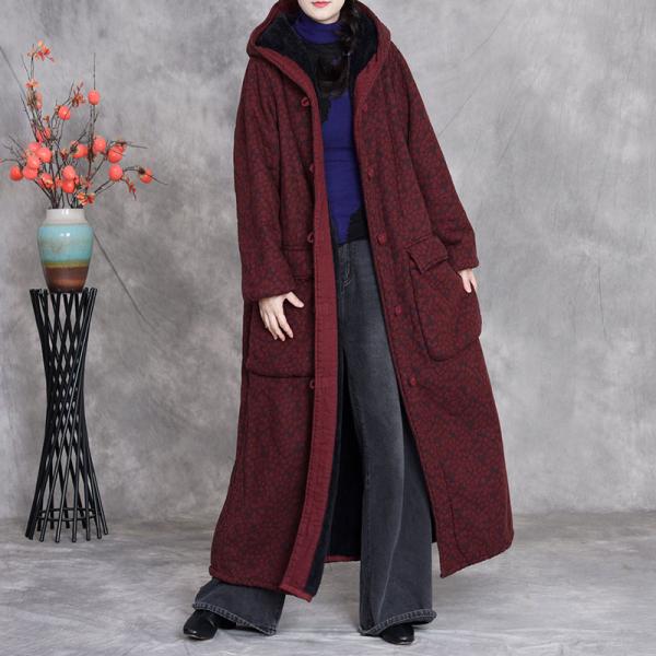 Elegant 45% Cotton+55% Linen Long Sleeve Hooded Floral Red Dark Pink Coffee comfy plus size 90s lazy day slouchy winery cottagecore rustic