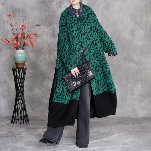 Elegant Wool Blend Long Sleeve Round Neck Printed Red Green comfy plus size 90s lazy day