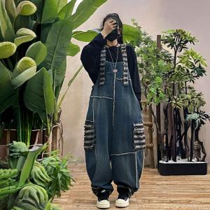 Plus Size Blue Fringed Denim 90s Overalls