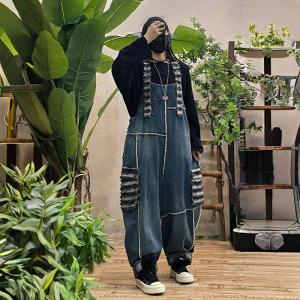Plus Size Blue Fringed Denim 90s Overalls