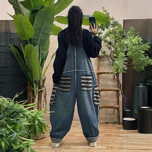 Plus Size Blue Fringed Denim 90s Overalls