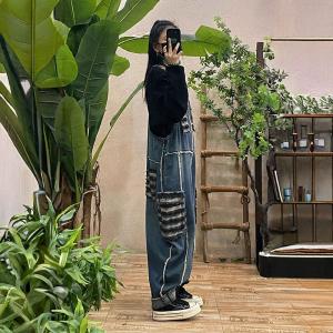 Plus Size Blue Fringed Denim 90s Overalls