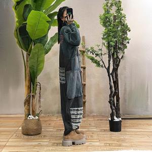 Black and Blue Baggy Pockets Fringed Overalls