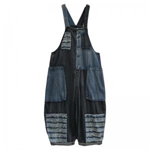Black and Blue Baggy Pockets Fringed Overalls