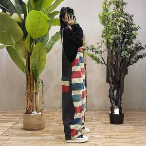 Contrast Colored Stripes Loose Baggy Overalls