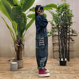 Black Contrast Loose Fringed Designer Overalls