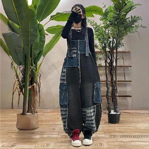 Black Contrast Loose Fringed Designer Overalls
