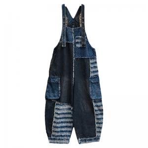 Black Contrast Loose Fringed Designer Overalls