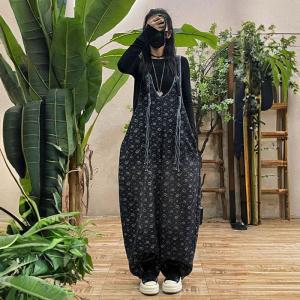 V-Neck Baggy Floral Tassel Overalls