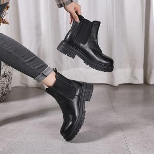 Chunky Heels Cowhide Fashion Chelsea Boots