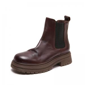 Chunky Heels Cowhide Fashion Chelsea Boots