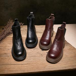 Chunky Heels Cowhide Fashion Chelsea Boots
