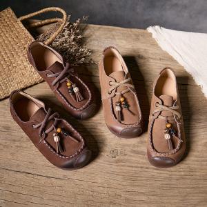 Boho Chic Beads Shoelace Leather Loafers