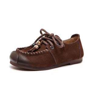 Boho Chic Beads Shoelace Leather Loafers
