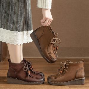 Winter Fleeced Lining Beads Comfy Wedge Boots