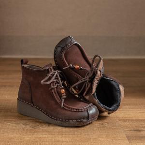 Winter Fleeced Lining Beads Comfy Wedge Boots