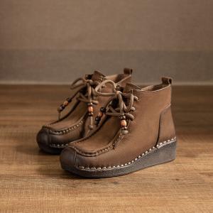 Winter Fleeced Lining Beads Comfy Wedge Boots