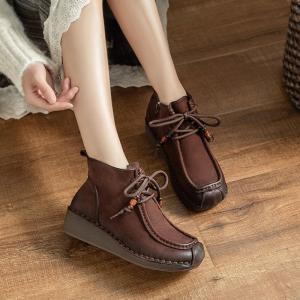 Winter Fleeced Lining Beads Comfy Wedge Boots