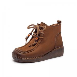 Winter Fleeced Lining Beads Comfy Wedge Boots