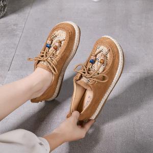 Resort Style Weave Suede Leather Boho Loafers