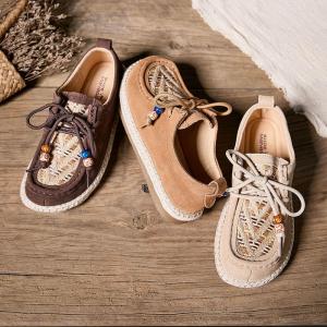Resort Style Weave Suede Leather Boho Loafers